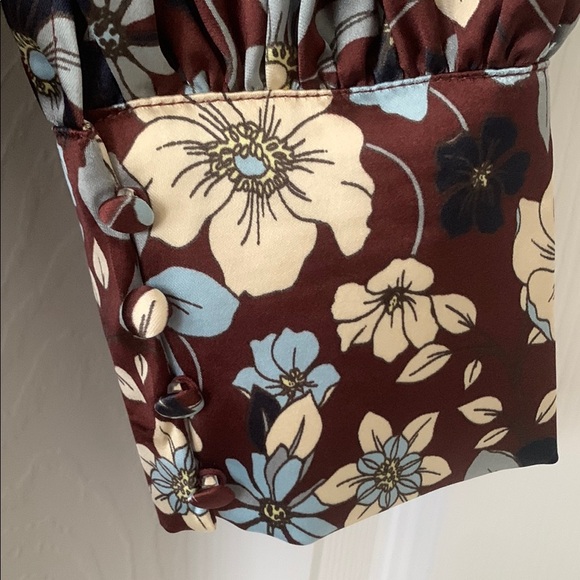 Brown, Blues, and Cream toned Sheath Dress with Bishop Sleeves Sz 12 - Picture 4 of 10